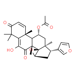 ChemSpider 2D Image | (9xi,11alpha,13alpha,14beta,15beta,17alpha)-17-(3-Furyl)-6-hydroxy-4,4,8-trimethyl-3,7-dioxo-14,15-epoxyandrosta-1,5-dien-11-yl acetate | C28H32O7