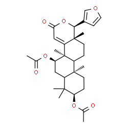 ChemSpider 2D Image | (1R,4bR,5R,8R,10aS,12aR)-1-(3-Furyl)-4b,7,7,10a,12a-pentamethyl-3-oxo-3,4b,5,6,6a,7,8,9,10,10a,10b,11,12,12a-tetradecahydro-1H-naphtho[2,1-f]isochromene-5,8-diyl diacetate | C30H40O7