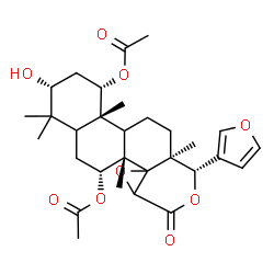 ChemSpider 2D Image | (1S,3R,6R,6aS,10S,10aS,12bS)-10-(3-Furyl)-3-hydroxy-4,4,6a,10a,12b-pentamethyl-8-oxohexadecahydronaphtho[2,1-f]oxireno[d]isochromene-1,6-diyl diacetate | C30H40O9