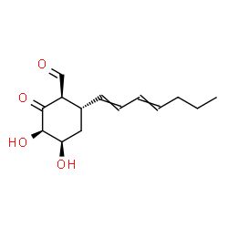 ChemSpider 2D Image | (1R,3R,4R,6S)-6-(1,3-Heptadien-1-yl)-3,4-dihydroxy-2-oxocyclohexanecarbaldehyde | C14H20O4