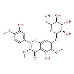 ChemSpider 2D Image | 5-Hydroxy-2-(3-hydroxy-4-methoxyphenyl)-3,6-dimethoxy-4-oxo-4H-chromen-7-yl alpha-D-glucopyranoside | C24H26O13