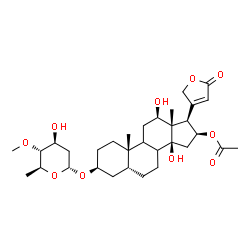 ChemSpider 2D Image | (3beta,5beta,8xi,9xi,12beta,16beta)-16-Acetoxy-3-[(2,6-dideoxy-4-O-methyl-alpha-L-arabino-hexopyranosyl)oxy]-12,14-dihydroxycard-20(22)-enolide | C32H48O10
