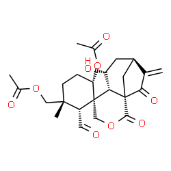ChemSpider 2D Image | [(1S,1'S,2R,3R,6S,6'S,7'R,9'S)-6-Acetoxy-2-formyl-7'-hydroxy-3-methyl-10'-methylene-2',11'-dioxo-3'-oxaspiro[cyclohexane-1,5'-tricyclo[7.2.1.0~1,6~]dodecan]-3-yl]methyl acetate | C24H30O9