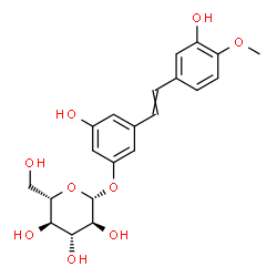 ChemSpider 2D Image | 3-Hydroxy-5-[2-(3-hydroxy-4-methoxyphenyl)vinyl]phenyl beta-L-glucopyranoside | C21H24O9