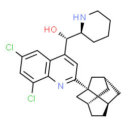 ChemSpider 2D Image | (S)-{6,8-Dichloro-2-[(1S,3R,6S,8R)-tricyclo[4.3.1.0~3,8~]dec-8-yl]-4-quinolinyl}[(2S)-2-piperidinyl]methanol | C25H30Cl2N2O