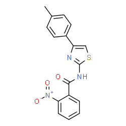 ChemSpider 2D Image | N-[4-(4-Methylphenyl)-1,3-thiazol-2-yl]-2-nitrobenzamide | C17H13N3O3S