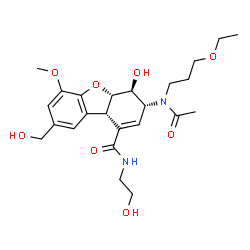 ChemSpider 2D Image | (3R,4S,4aS,9bS)-3-[Acetyl(3-ethoxypropyl)amino]-4-hydroxy-N-(2-hydroxyethyl)-8-(hydroxymethyl)-6-methoxy-3,4,4a,9b-tetrahydrodibenzo[b,d]furan-1-carboxamide | C24H34N2O8