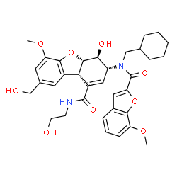 ChemSpider 2D Image | (3R,4S,4aS,9bS)-3-{(Cyclohexylmethyl)[(7-methoxy-1-benzofuran-2-yl)carbonyl]amino}-4-hydroxy-N-(2-hydroxyethyl)-8-(hydroxymethyl)-6-methoxy-3,4,4a,9b-tetrahydrodibenzo[b,d]furan-1-carboxamide | C34H40N2O9