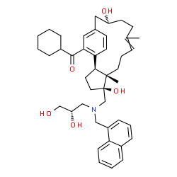 ChemSpider 2D Image | Cyclohexyl[(2S,5S,6S,13S)-5-({[(2S)-2,3-dihydroxypropyl](1-naphthylmethyl)amino}methyl)-5,13-dihydroxy-6,10-dimethyltricyclo[13.2.2.0~2,6~]nonadeca-1(17),9,15,18-tetraen-17-yl]methanone | C43H57NO5
