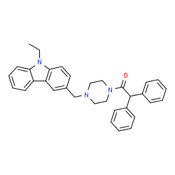 ChemSpider 2D Image | 1-{4-[(9-Ethyl-9H-carbazol-3-yl)methyl]-1-piperazinyl}-2,2-diphenylethanone | C33H33N3O