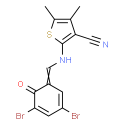ChemSpider 2D Image | 2-{[(3,5-Dibromo-6-oxo-2,4-cyclohexadien-1-ylidene)methyl]amino}-4,5-dimethyl-3-thiophenecarbonitrile | C14H10Br2N2OS