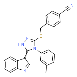 ChemSpider 2D Image | 4-({[5-(3H-Indol-3-ylidene)-4-(3-methylphenyl)-4,5-dihydro-1H-1,2,4-triazol-3-yl]sulfanyl}methyl)benzonitrile | C25H19N5S
