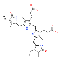 ChemSpider 2D Image | 3-[2-[[3-(2-carboxyethyl)-5-[(3-ethyl-4-methyl-5-oxo-pyrrolidin-2-ylidene)methyl]-4-methyl-pyrrol-2-ylidene]methyl]-4-methyl-5-[(3-methyl-5-oxo-4-vinyl-1,2-dihydropyrrol-2-yl)methyl]-1H-pyrrol-3-yl]propanoic acid | C33H40N4O6