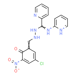 ChemSpider 2D Image | 2-{[{2-[(3-Chloro-5-nitro-6-oxo-2,4-cyclohexadien-1-ylidene)methyl]hydrazino}(2-pyridinyl)methylene]ammonio}pyridinium | C18H15ClN6O3