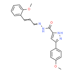 ChemSpider 2D Image | 3-(4-Methoxyphenyl)-N'-[3-(2-methoxyphenyl)-2-propen-1-ylidene]-1H-pyrazole-5-carbohydrazide | C21H20N4O3