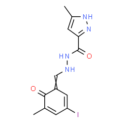 ChemSpider 2D Image | N'-[(3-Iodo-5-methyl-6-oxo-2,4-cyclohexadien-1-ylidene)methyl]-5-methyl-1H-pyrazole-3-carbohydrazide | C13H13IN4O2