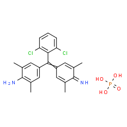 ChemSpider 2D Image | 4-[(2,6-Dichlorophenyl)(4-imino-3,5-dimethyl-2,5-cyclohexadien-1-ylidene)methyl]-2,6-dimethylaniline phosphate (1:1) | C23H25Cl2N2O4P