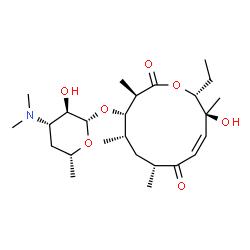 ChemSpider 2D Image | (3R,4S,5S,7R,9Z,11S,12R)-12-Ethyl-11-hydroxy-3,5,7,11-tetramethyl-2,8-dioxooxacyclododec-9-en-4-yl 3,4,6-trideoxy-3-(dimethylamino)-beta-D-xylo-hexopyranoside | C25H43NO7