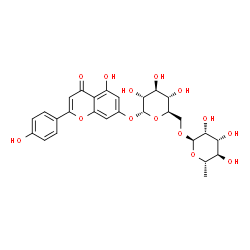 ChemSpider 2D Image | 5-Hydroxy-2-(4-hydroxyphenyl)-4-oxo-4H-chromen-7-yl 6-O-(6-deoxy-alpha-L-mannopyranosyl)-alpha-D-glucopyranoside | C27H30O14