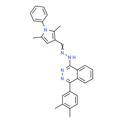 ChemSpider 2D Image | 1-(3,4-Dimethylphenyl)-4-{2-[(2,5-dimethyl-1-phenyl-1H-pyrrol-3-yl)methylene]hydrazino}phthalazine | C29H27N5