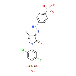 ChemSpider 2D Image | 2,5-Dichloro-4-{3-methyl-5-oxo-4-[(4-sulfophenyl)hydrazono]-4,5-dihydro-1H-pyrazol-1-yl}benzenesulfonic acid | C16H12Cl2N4O7S2