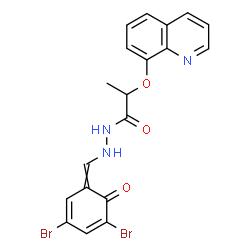 ChemSpider 2D Image | N'-[(3,5-Dibromo-6-oxo-2,4-cyclohexadien-1-ylidene)methyl]-2-(8-quinolinyloxy)propanehydrazide | C19H15Br2N3O3