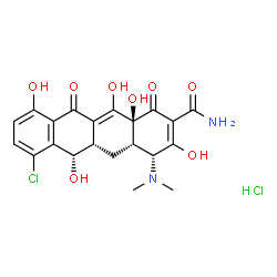 ChemSpider 2D Image | (4R,4aS,5aS,6S,12aS)-7-Chloro-4-(dimethylamino)-3,6,10,12,12a-pentahydroxy-1,11-dioxo-1,4,4a,5,5a,6,11,12a-octahydro-2-tetracenecarboxamide hydrochloride (1:1) | C21H22Cl2N2O8