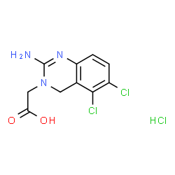 ChemSpider 2D Image | 2-(2-Amino-5,6-dichloroquinazolin-3(4H)-yl)acetic acid hydrochloride | C10H10Cl3N3O2