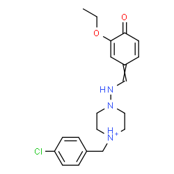 ChemSpider 2D Image | 1-(4-Chlorobenzyl)-4-{[(3-ethoxy-4-oxo-2,5-cyclohexadien-1-ylidene)methyl]amino}piperazin-1-ium | C20H25ClN3O2