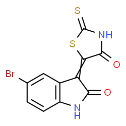 ChemSpider 2D Image | 5-Bromo-3-(4-oxo-2-thioxo-1,3-thiazolidin-5-ylidene)-1,3-dihydro-2H-indol-2-one | C11H5BrN2O2S2