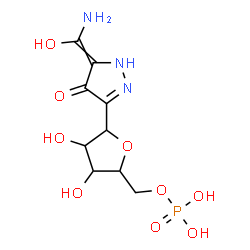 ChemSpider 2D Image | 1-{5-[Amino(hydroxy)methylene]-4-oxo-4,5-dihydro-1H-pyrazol-3-yl}-1,4-anhydro-5-O-phosphonopentitol | C9H14N3O9P