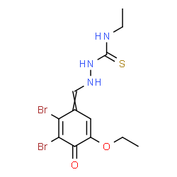 ChemSpider 2D Image | 2-[(2,3-Dibromo-5-ethoxy-4-oxo-2,5-cyclohexadien-1-ylidene)methyl]-N-ethylhydrazinecarbothioamide | C12H15Br2N3O2S