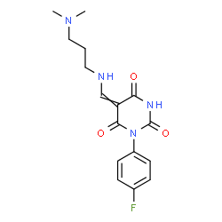 ChemSpider 2D Image | 5-({[3-(Dimethylamino)propyl]amino}methylene)-1-(4-fluorophenyl)-2,4,6(1H,3H,5H)-pyrimidinetrione | C16H19FN4O3