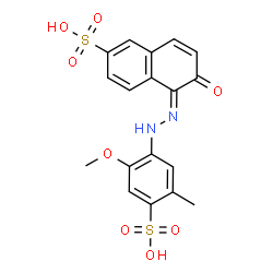 ChemSpider 2D Image | (5E)-5-[(2-Methoxy-5-methyl-4-sulfophenyl)hydrazono]-6-oxo-5,6-dihydro-2-naphthalenesulfonic acid | C18H16N2O8S2