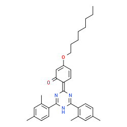 ChemSpider 2D Image | 6-[4,6-Bis(2,4-dimethylphenyl)-1,3,5-triazin-2(5H)-ylidene]-3-(octyloxy)-2,4-cyclohexadien-1-one | C33H39N3O2