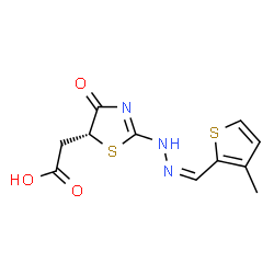 ChemSpider 2D Image | [(5R)-2-{(2Z)-2-[(3-Methyl-2-thienyl)methylene]hydrazino}-4-oxo-4,5-dihydro-1,3-thiazol-5-yl]acetic acid | C11H11N3O3S2