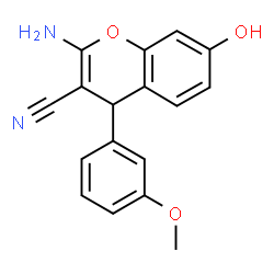 ChemSpider 2D Image | 2-Amino-7-hydroxy-4-(3-methoxyphenyl)-4H-chromene-3-carbonitrile | C17H14N2O3
