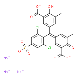 ChemSpider 2D Image | Trisodium 5-[(Z)-(3-carboxylato-5-methyl-4-oxo-2,5-cyclohexadien-1-ylidene)(2,6-dichloro-4-sulfonatophenyl)methyl]-2-hydroxy-3-methylbenzoate | C23H13Cl2Na3O9S