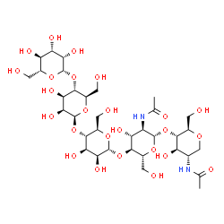 ChemSpider 2D Image | beta-D-Mannopyranosyl-(1->4)-beta-D-mannopyranosyl-(1->4)-alpha-D-mannopyranosyl-(1->4)-2-acetamido-2-deoxy-beta-D-glucopyranosyl-(1->4)-2-acetamido-1,5-anhydro-2-deoxy-D-glucitol | C34H58N2O25