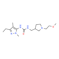 ChemSpider 2D Image | 1-(3-Ethyl-1,4-dimethyl-1H-pyrazol-5-yl)-3-{[1-(2-methoxyethyl)-3-pyrrolidinyl]methyl}urea | C16H29N5O2