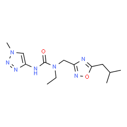 ChemSpider 2D Image | 1-Ethyl-1-[(5-isobutyl-1,2,4-oxadiazol-3-yl)methyl]-3-(1-methyl-1H-1,2,3-triazol-4-yl)urea | C13H21N7O2
