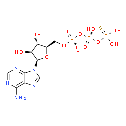 ChemSpider 2D Image | 9-{5-O-[(S)-Hydroxy{[(R)-hydroxy(thiophosphonooxy)phosphoryl]oxy}phosphoryl]-beta-D-arabinofuranosyl}-9H-purin-6-amine | C10H16N5O12P3S