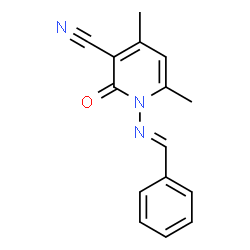 ChemSpider 2D Image | 1-[(E)-Benzylideneamino]-4,6-dimethyl-2-oxo-1,2-dihydro-3-pyridinecarbonitrile | C15H13N3O