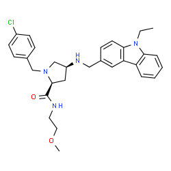 ChemSpider 2D Image | (4S)-1-(4-Chlorobenzyl)-4-{[(9-ethyl-9H-carbazol-3-yl)methyl]amino}-N-(2-methoxyethyl)-L-prolinamide | C30H35ClN4O2