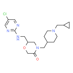 ChemSpider 2D Image | 6-{[(5-Chloro-2-pyrimidinyl)amino]methyl}-4-{[1-(cyclopropylmethyl)-4-piperidinyl]methyl}-3-morpholinone | C19H28ClN5O2