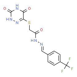 ChemSpider 2D Image | 2-[(3,5-Dioxo-2,3,4,5-tetrahydro-1,2,4-triazin-6-yl)sulfanyl]-N'-{(E)-[4-(trifluoromethyl)phenyl]methylene}acetohydrazide | C13H10F3N5O3S