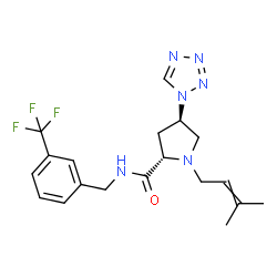 ChemSpider 2D Image | (4R)-1-(3-Methyl-2-buten-1-yl)-4-(1H-tetrazol-1-yl)-N-[3-(trifluoromethyl)benzyl]-L-prolinamide | C19H23F3N6O