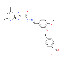 ChemSpider 2D Image | N'-[(E)-{4-Methoxy-3-[(4-nitrobenzyl)oxy]phenyl}methylene]-5,7-dimethyl[1,2,4]triazolo[1,5-a]pyrimidine-2-carbohydrazide | C23H21N7O5