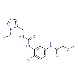 ChemSpider 2D Image | N-[4-Chloro-3-({[(1-ethyl-1H-imidazol-5-yl)methyl]carbamoyl}amino)phenyl]-2-methoxyacetamide | C16H20ClN5O3