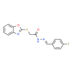 ChemSpider 2D Image | 2-(1,3-Benzoxazol-2-ylsulfanyl)-N'-[(E)-(4-fluorophenyl)methylene]acetohydrazide | C16H12FN3O2S